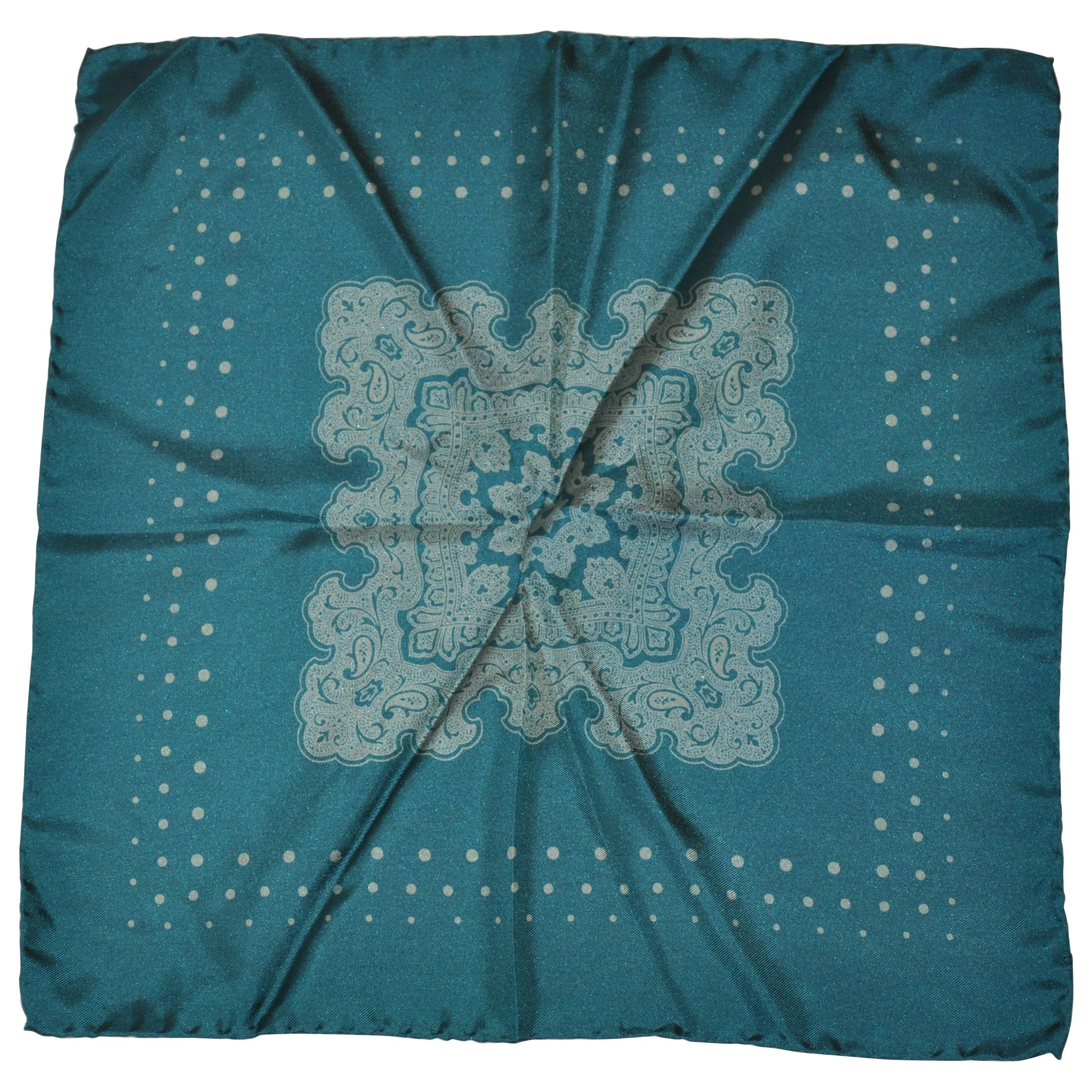 Turquoise-Green Palsey Center Silk Handkerchief