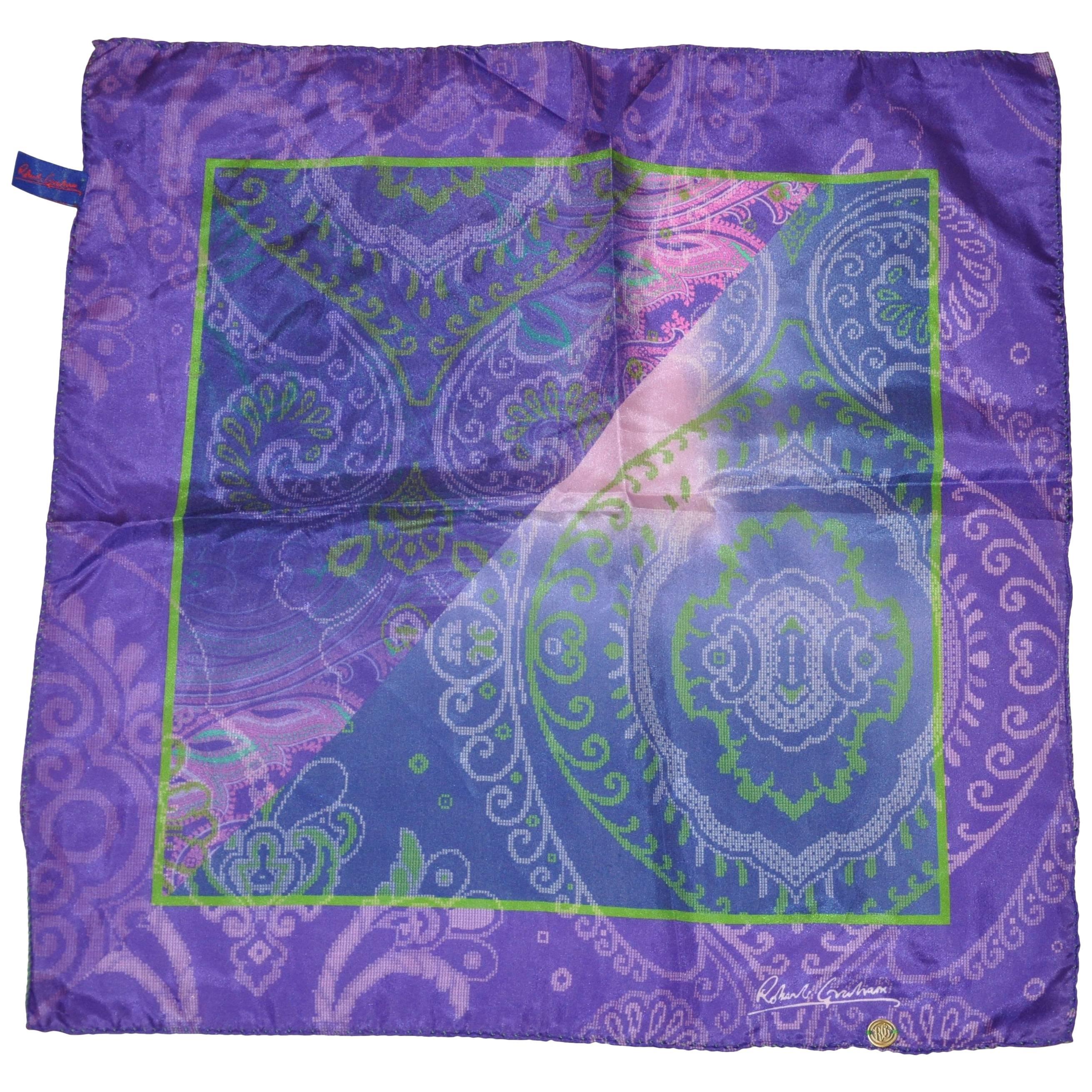 Robert Graham Shades of Violet & Lavender Palsey Silk Handkerchief