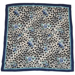Vintage Shades of Navy & Blues with Black Leopard & Floral Silk handkerchief