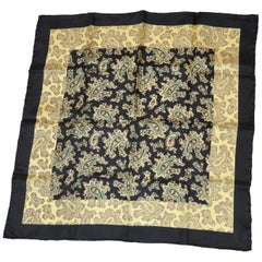 Vintage Multi Palsey Accented with Coco Brown Border Silk Jacquard Handkerchief