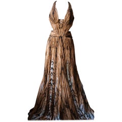 Roberto Cavalli Cutout Tiger Print Silk Chiffon Gown