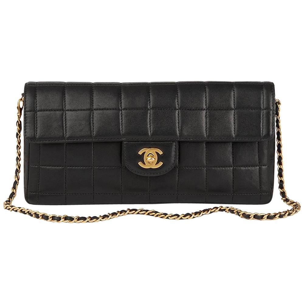 2003 Chanel Black Quilted Lambskin East West Chocolate Bar Flap Bag 