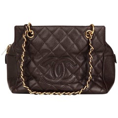 Vintage 2003 Chanel Chocolate Brown Quilted Caviar Leather Petite Timeless Tote PTT