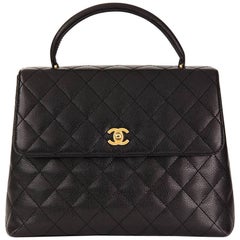 Vintage 2004 Chanel Black Quilted Caviar Leather Classic Kelly 