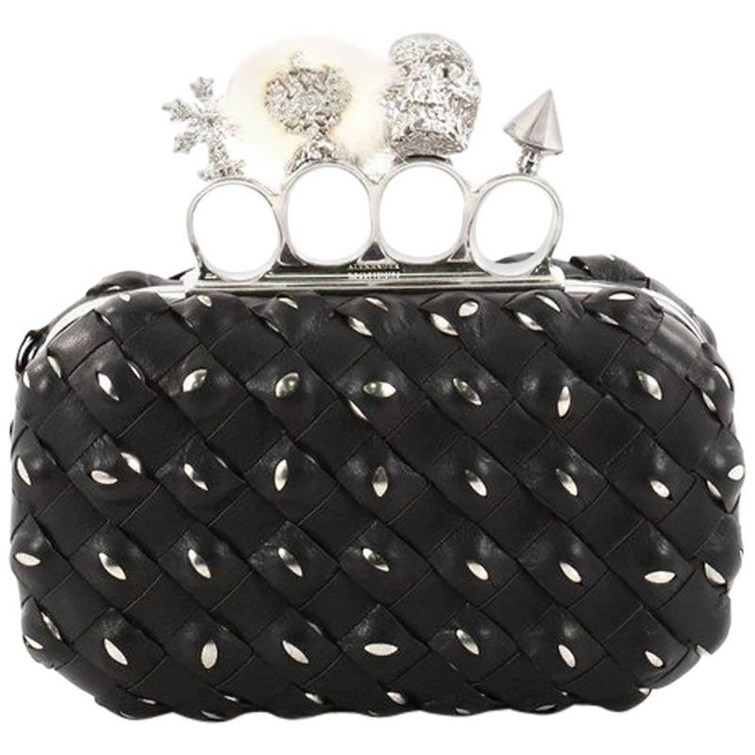 Alexander McQueen Knuckle Box Clutch Woven Leather Small at 1stDibs