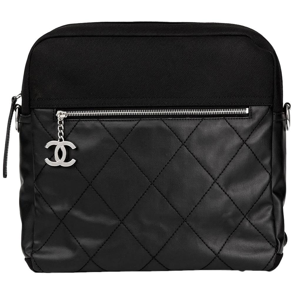 2008 Chanel Black Quilted Coated Canvas Convertible Backpack