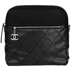 Vintage 2008 Chanel Black Quilted Coated Canvas Convertible Backpack