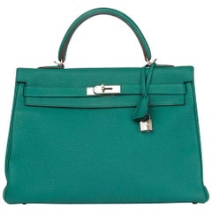 2013 Hermes Malachite Togo Leather Kelly 35cm Retourne 