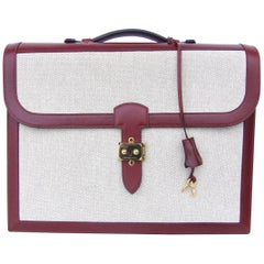 Retro Hermès Sac a Depeche Briefcase Handbag Rouge H Leather and Toile 39 cm