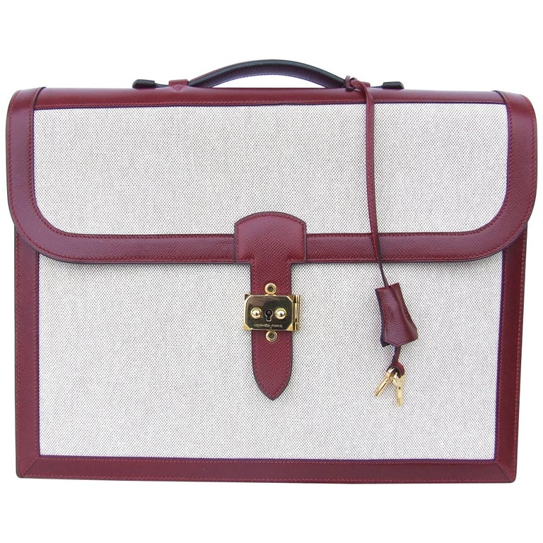 Hermès Sac a Depeche Briefcase Handbag Rouge H Leather and Toile 39 cm ...