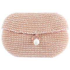1960s Evening Camel Crochet and White Beaded Clutch Bag