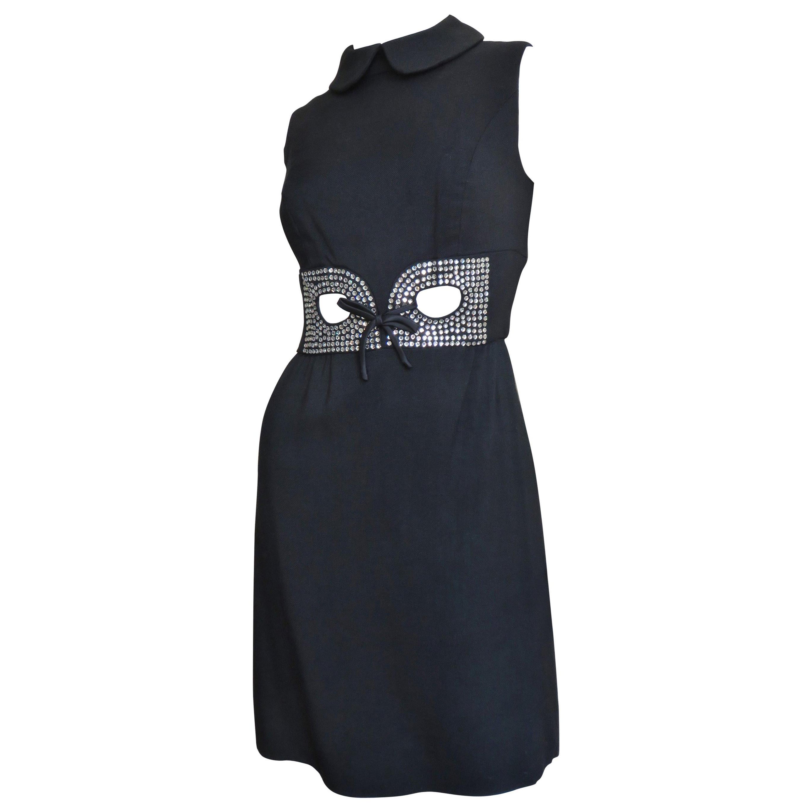 I. Magnin Linen 1960s Dress with Cut out Waist
