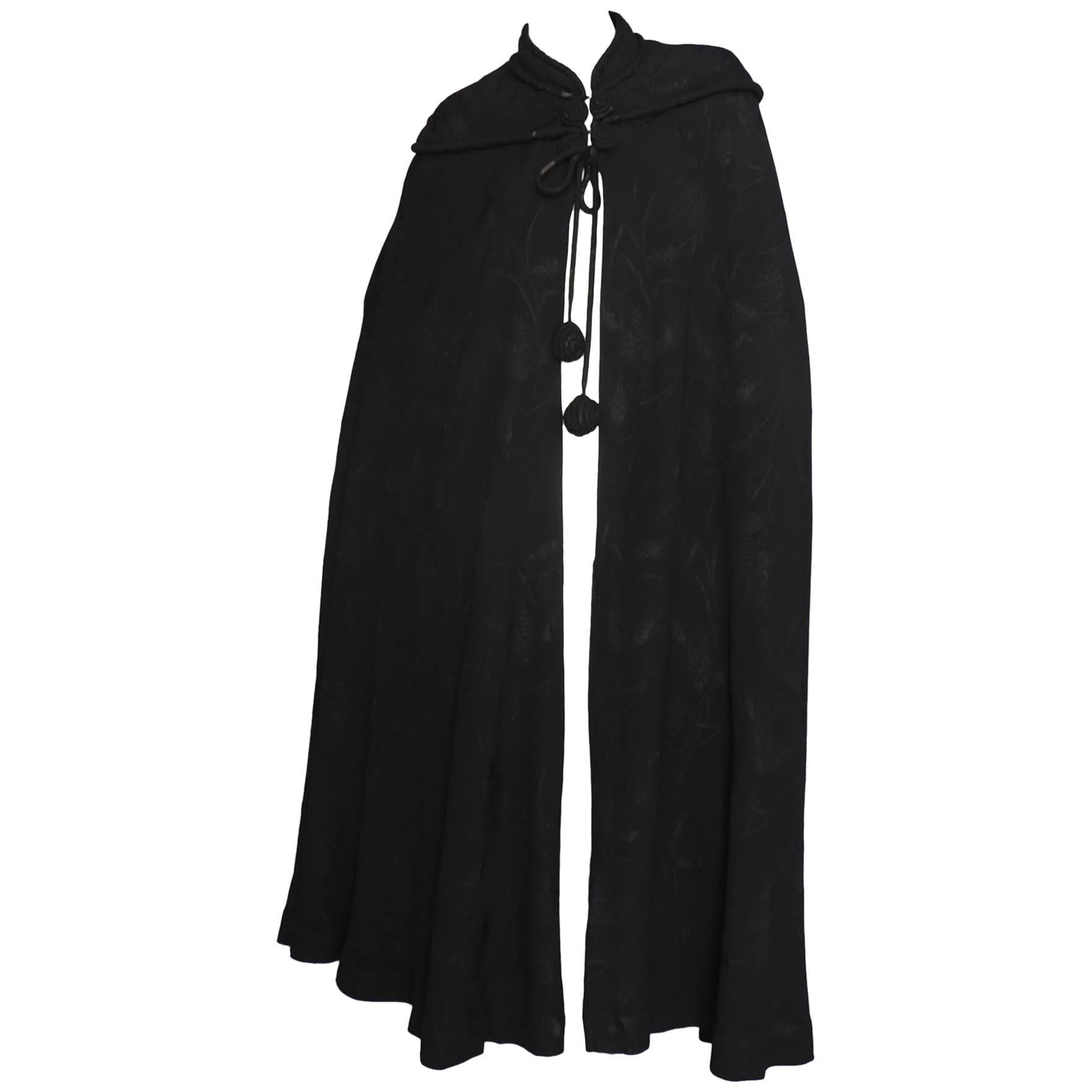 A 1930s Black Silk Crepe Opera Cape For Sale