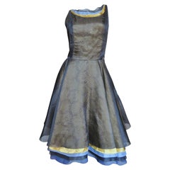 Retro Nina Ricci Layered Silk Color Block Dress