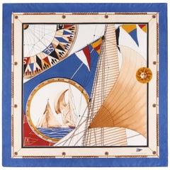 LOUIS VUITTON c.1995 "Louis Vuitton Cup" Yacht Nautical Print Silk Scarf LTD ED