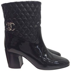 Chanel Patent Leather Quilted Ankle Boots 