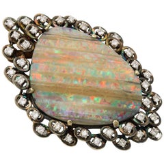 Large Opal Brooch/Pendant Surrounded by Diamonds set in Gold