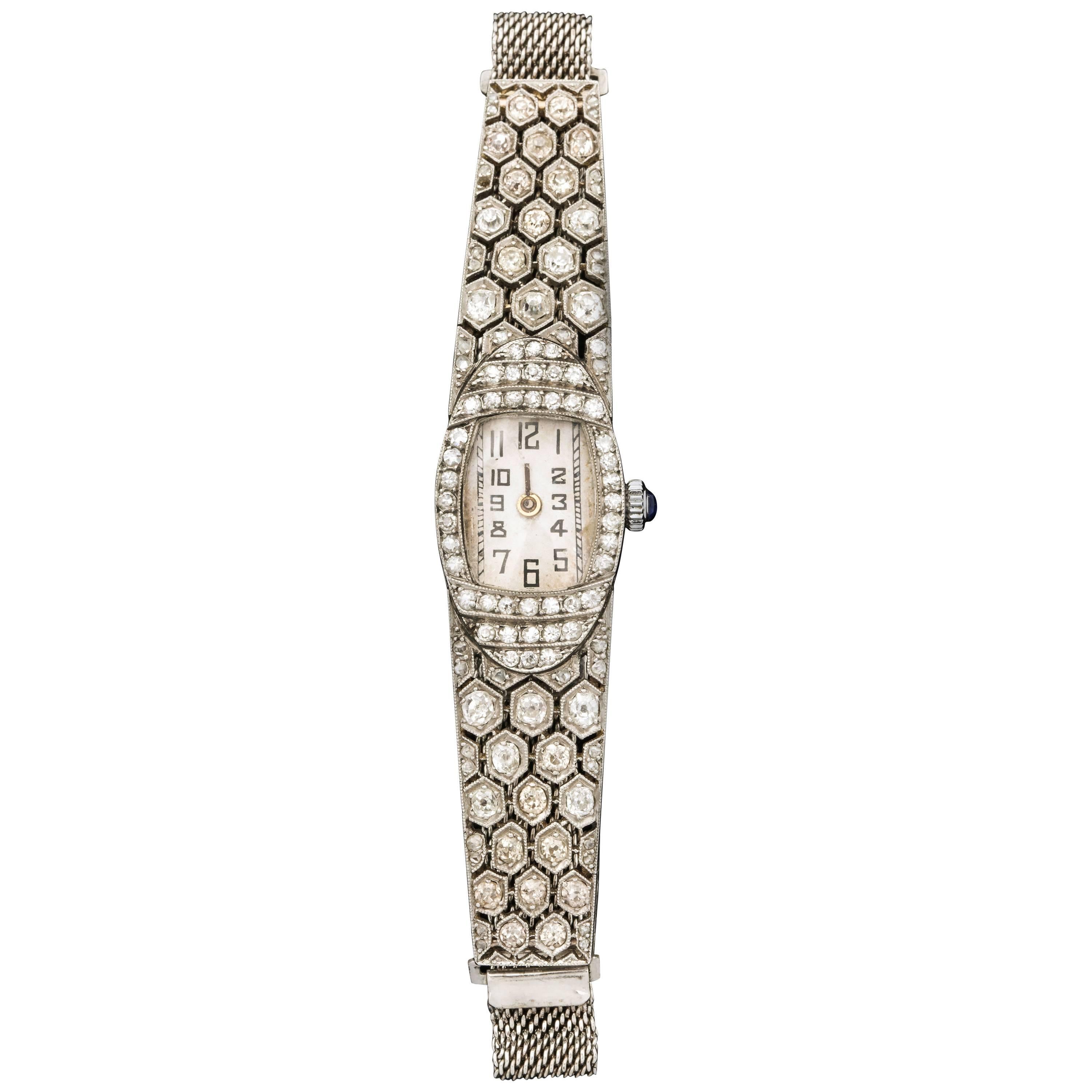 Art Deco Diamond Watch and Band For Sale