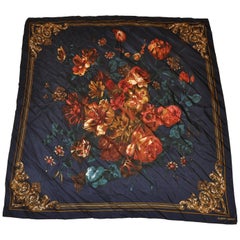 Vintage Albert Nipon Midnight Blue "Floral Arrangement" Silk Scarf