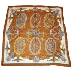 Used Shades of Warm Browns and Ivory "Wagon Wheels" Silk Jacquard Scarf