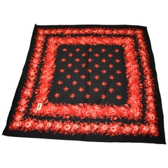 Vintage Yves Saint Laurent X-Huge Wool Challis with Signature Red & White Roses Scarf