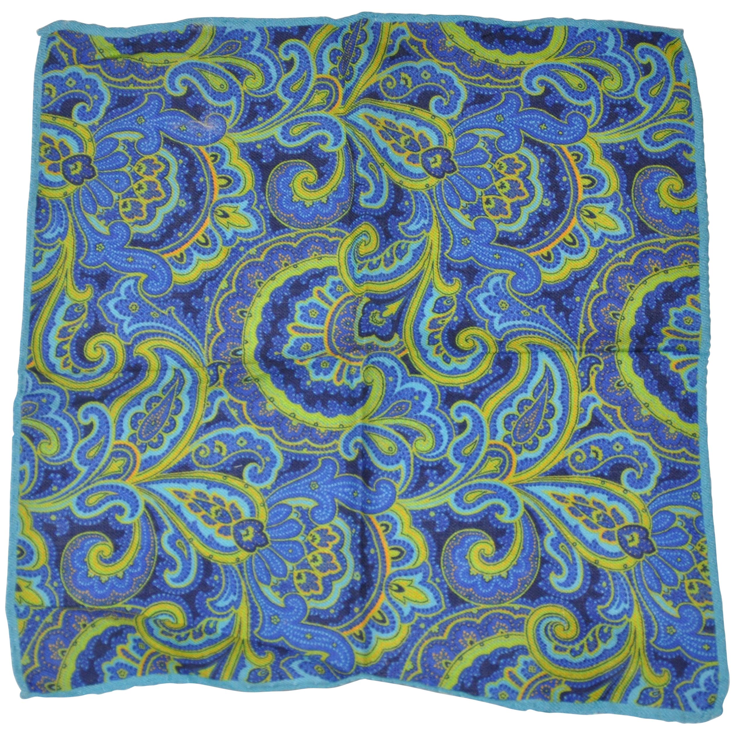 Ike Behar Multi-Color Palsey Print Wool Challis & Silk Handkerchief