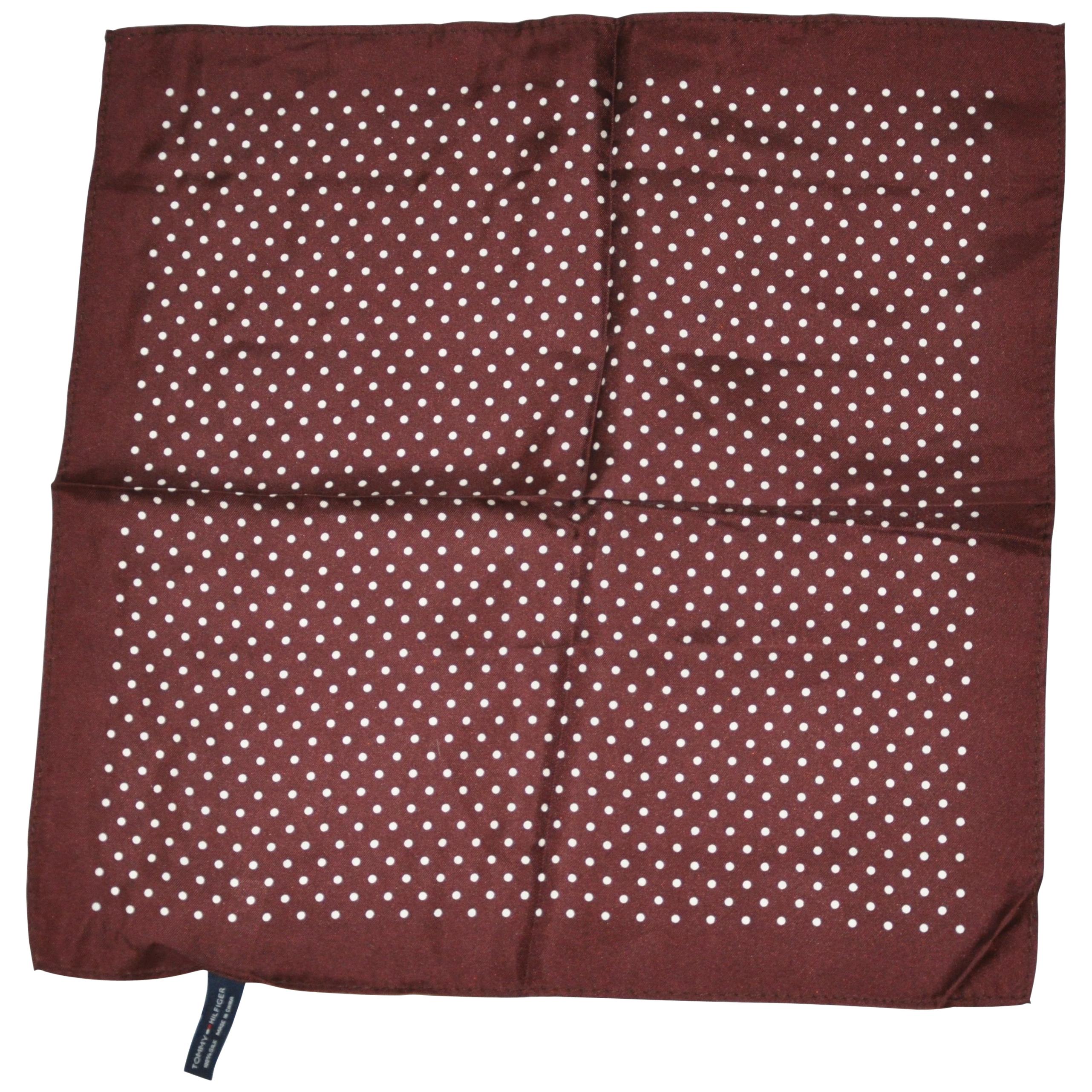 Brick Burgundy Polka Dot Silk Handkerchief For Sale