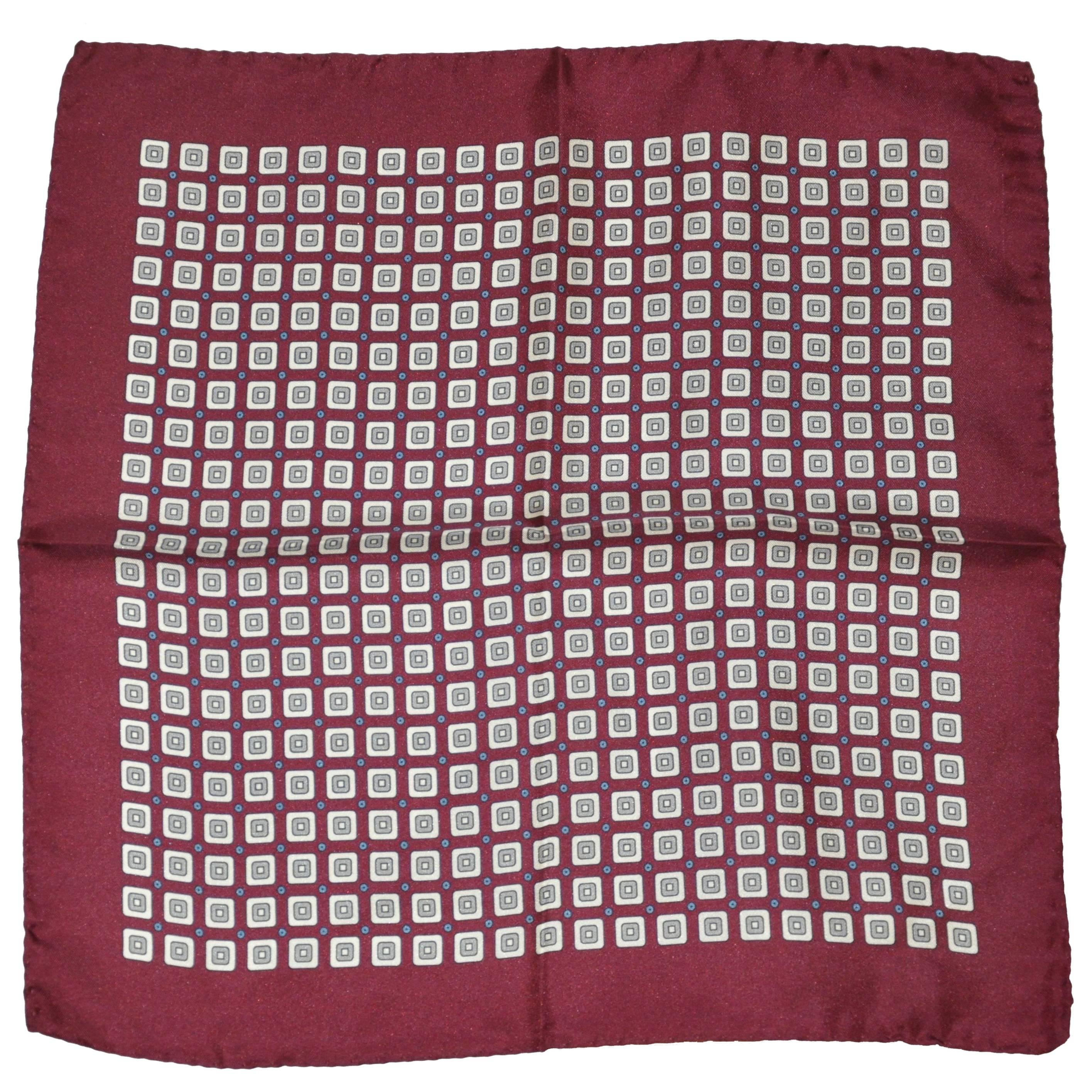 Brick-Burgundy Border Silk Handkerchief For Sale