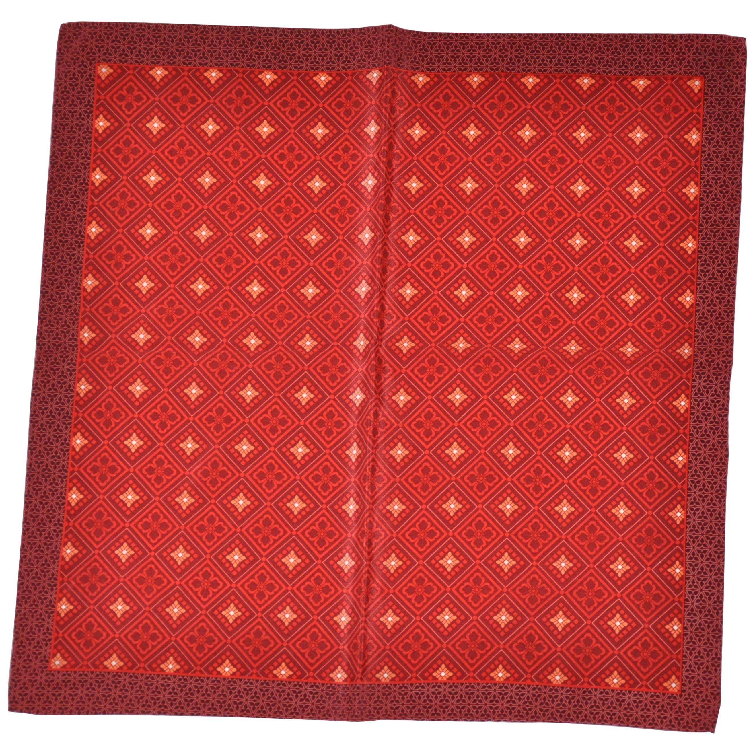 Burgundy with Multiple Reds Center Silk Handkerchief For Sale