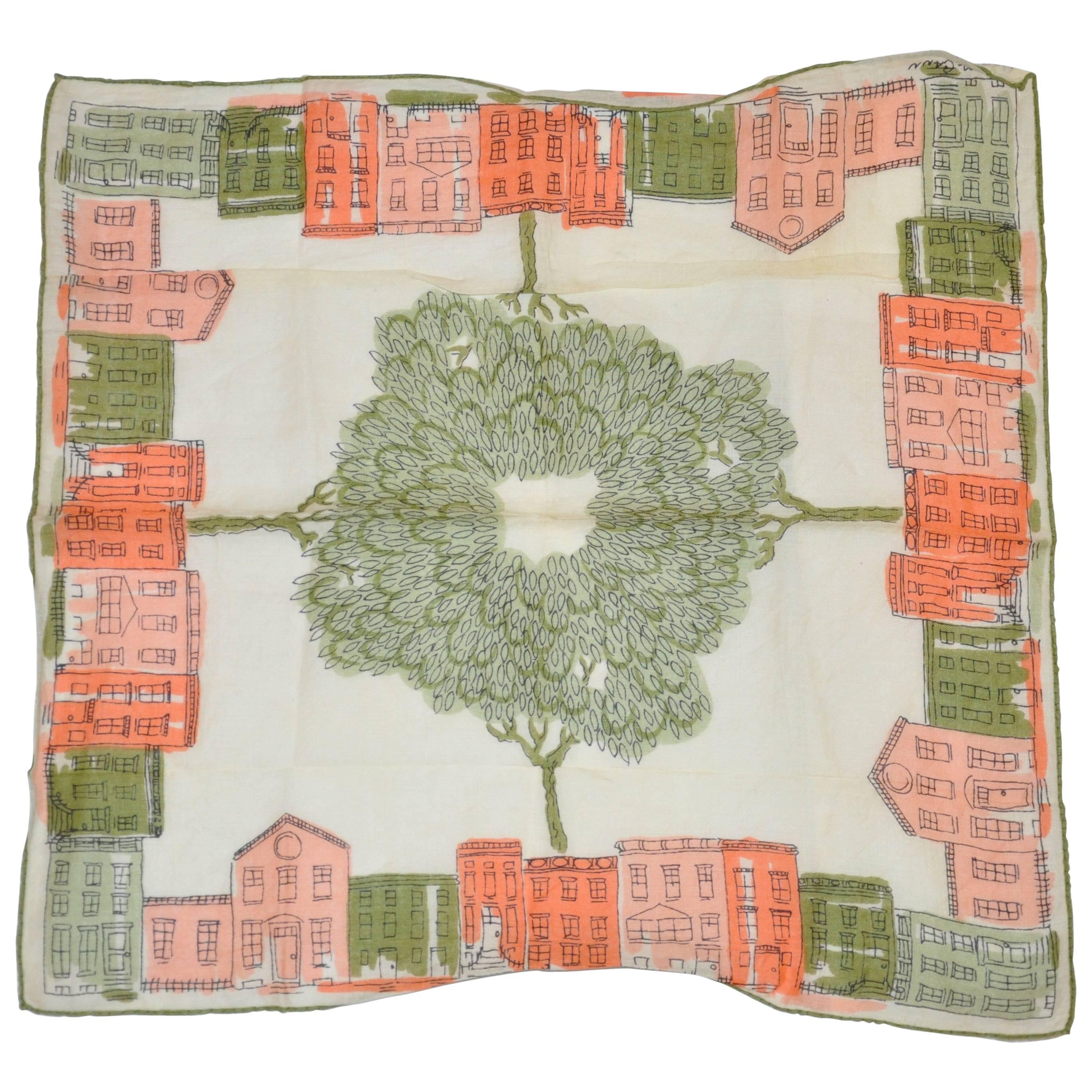 Ann McCann "Local Neighborhood" Swiss Cotton Handkerchief For Sale