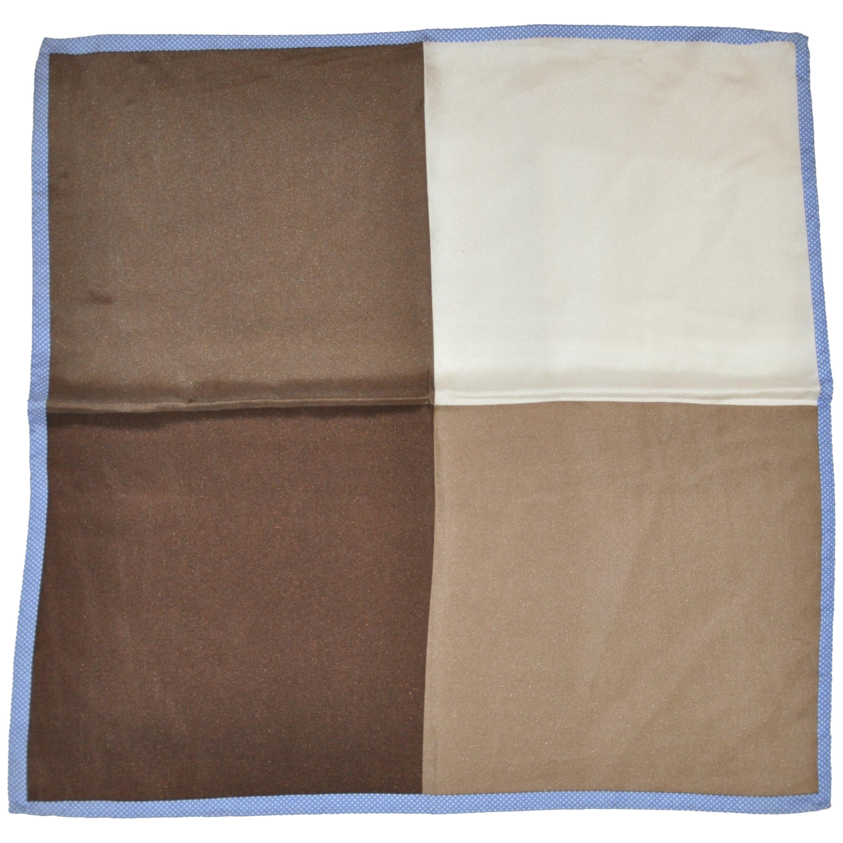 Micro White & Blue Polka Dot Border with Multi-Colors Silk Handkerchief For Sale
