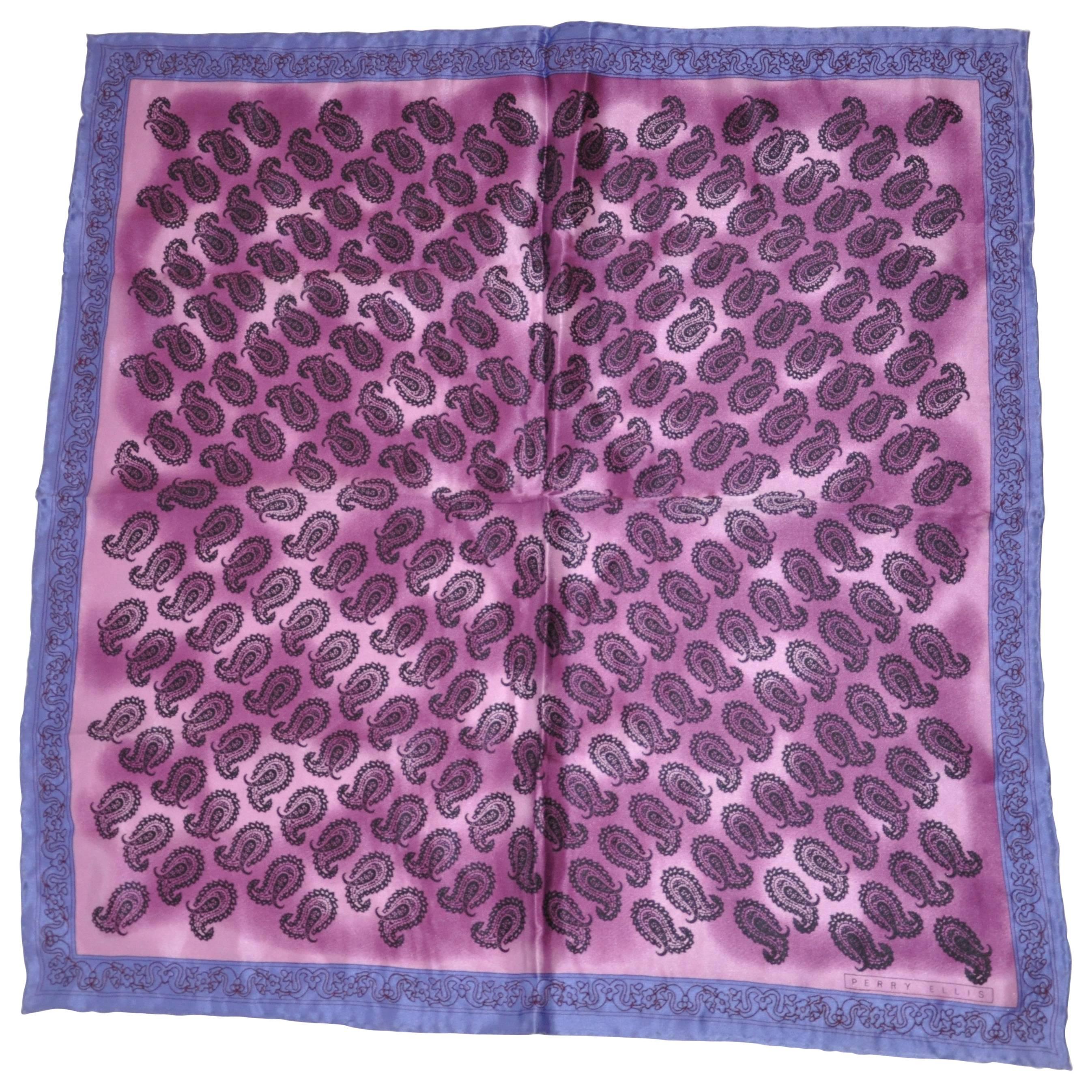 Perry Ellis Embroidered Lavender Border with Multi Paisley Silk Scarf