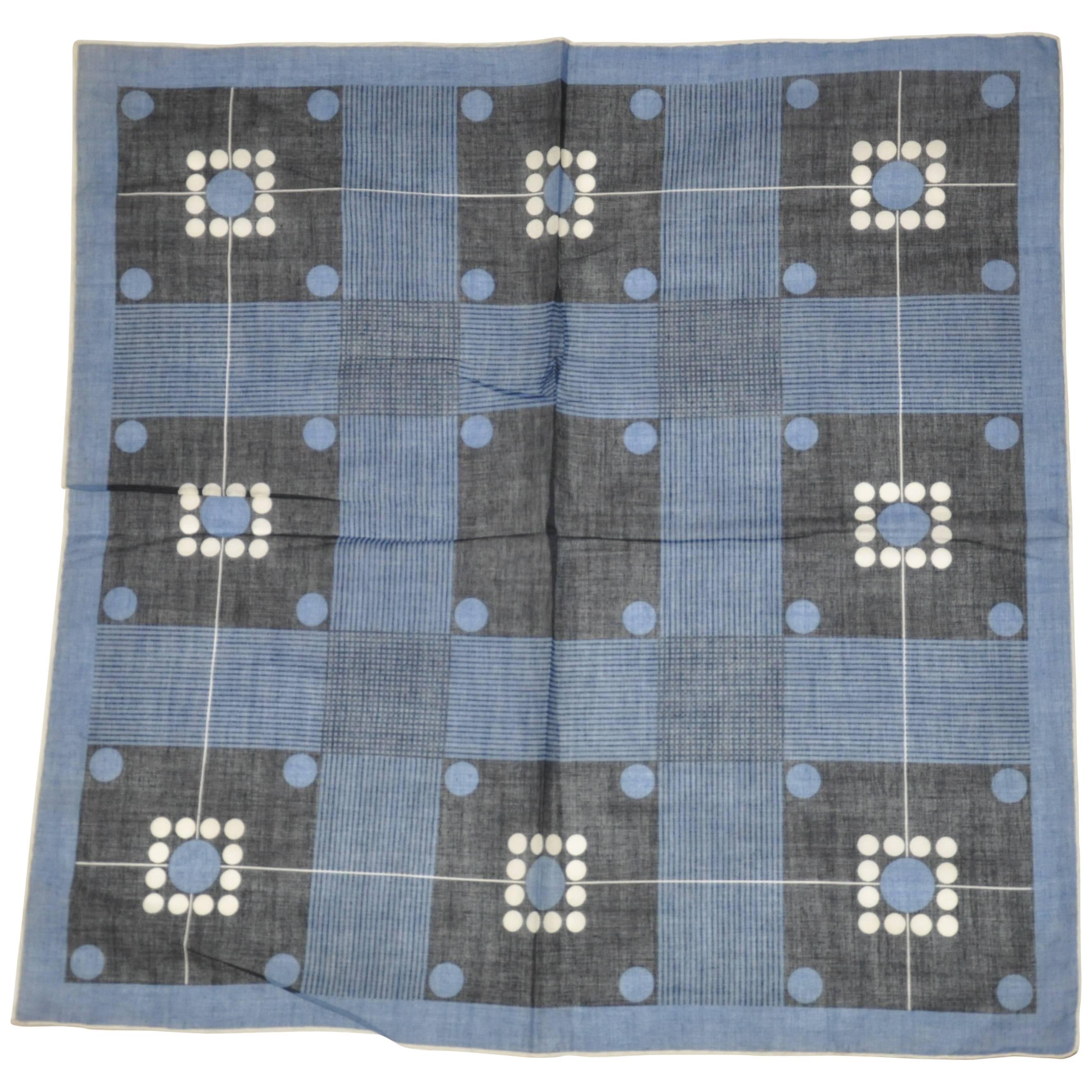 Navy & Black "Stripes & Dots" Swiss Cotton Handkerchief with Hand-Rolled Edges For Sale