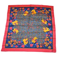 silk scarf with Fuchsia Border and Floral and Black and White Center