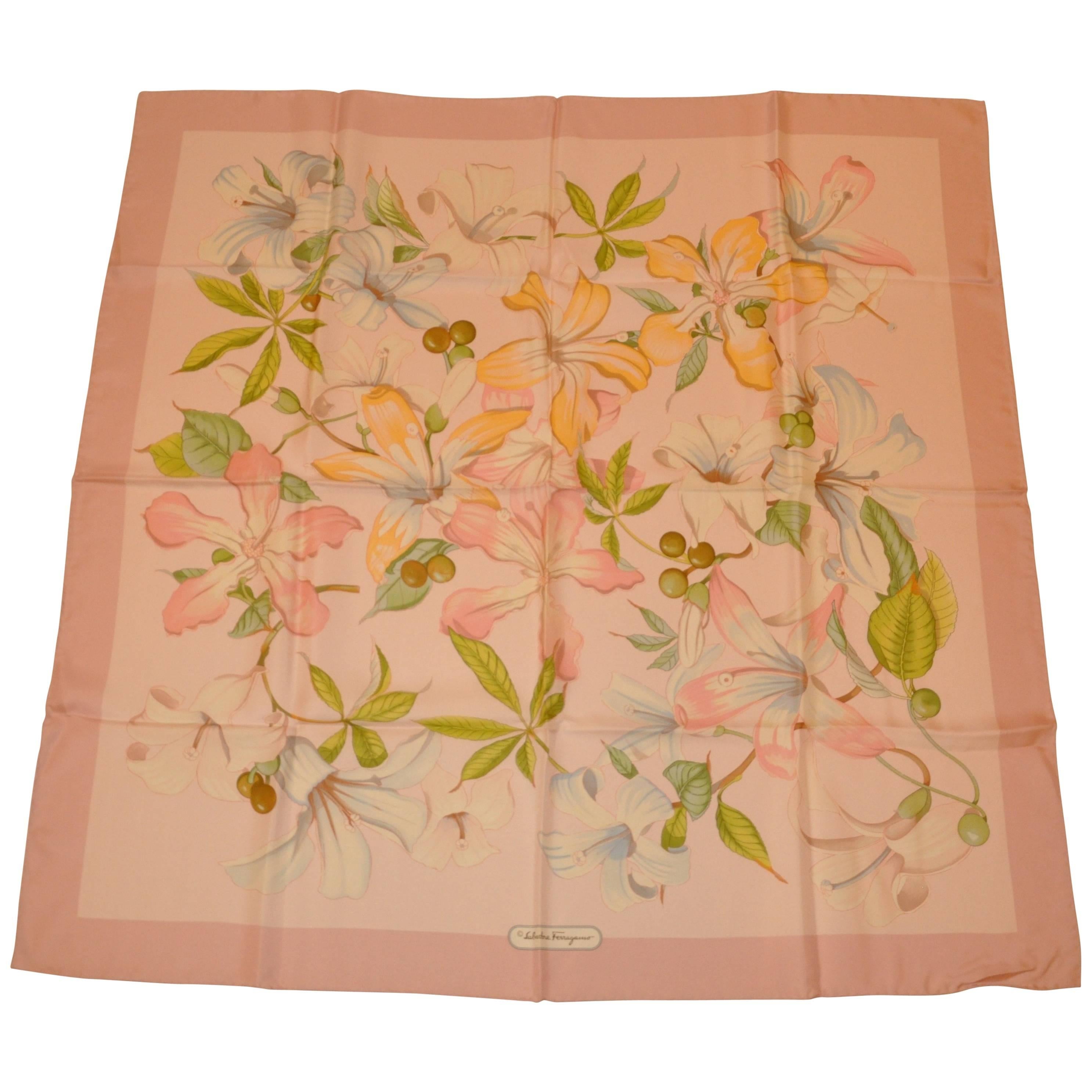 Ferragamo Tiger Lilies and Orchids Silk Jacquard scarf For Sale