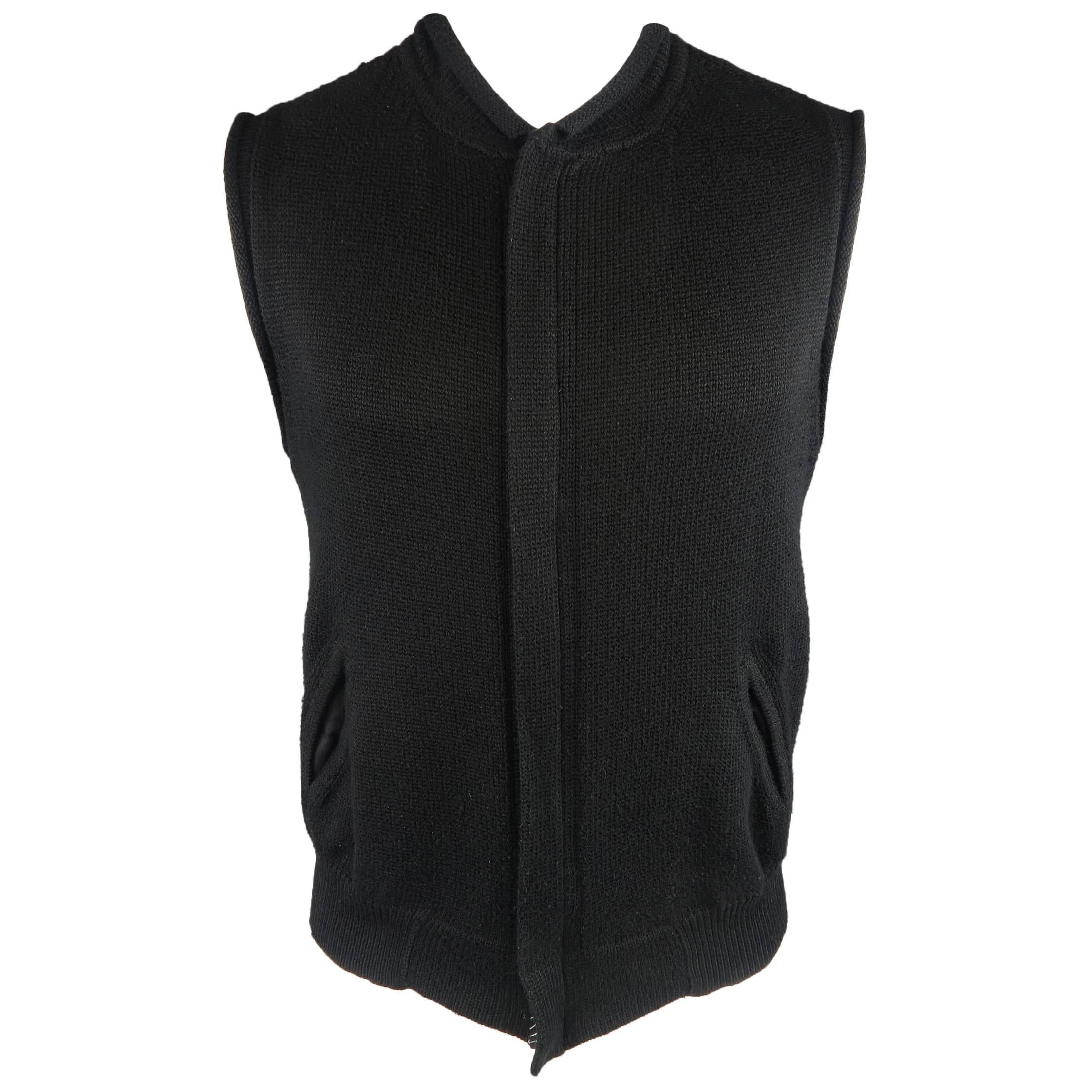 Men's Vintage YOHJI YAMAMOTO L Black Knitted Cotton Blend Zip Vest