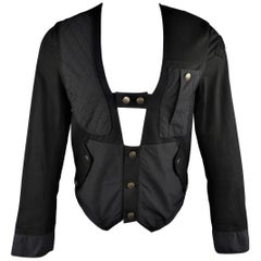 Men's CLOAK S Black Cotton Cutout Harness Combat Collarless Jacket