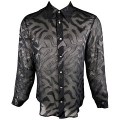 Men's VERSUS by GIANNI VERSACE Size S Black Tiger Print Silk Blend Burnout Shirt