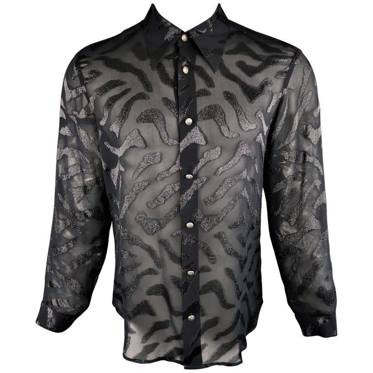 Men's VERSUS by GIANNI VERSACE Size S Black Tiger Print Silk Blend Burnout  Shirt at 1stDibs