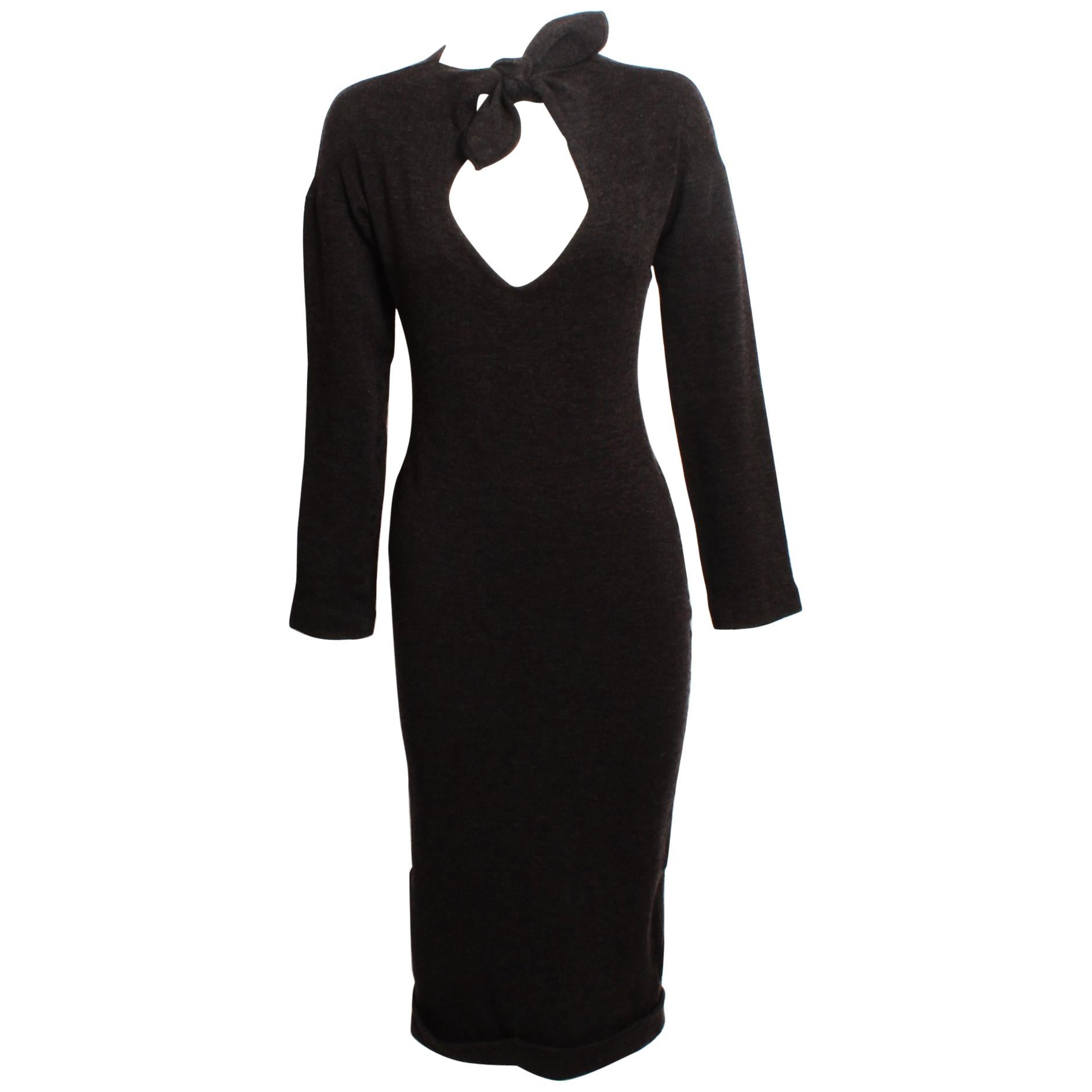 Romeo Gigli Charcoal Wool Jersey Body Con Sheath Dress For Sale at 1stDibs