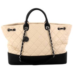 Chanel Coco Drawstring Shopping Tote Quilted Lambskin with Caviar Large