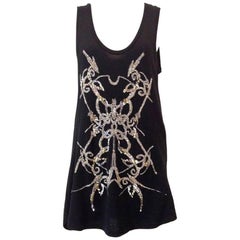 BALMAIN - T-shirt ou robe longue en coton et cachemire brodés noirs