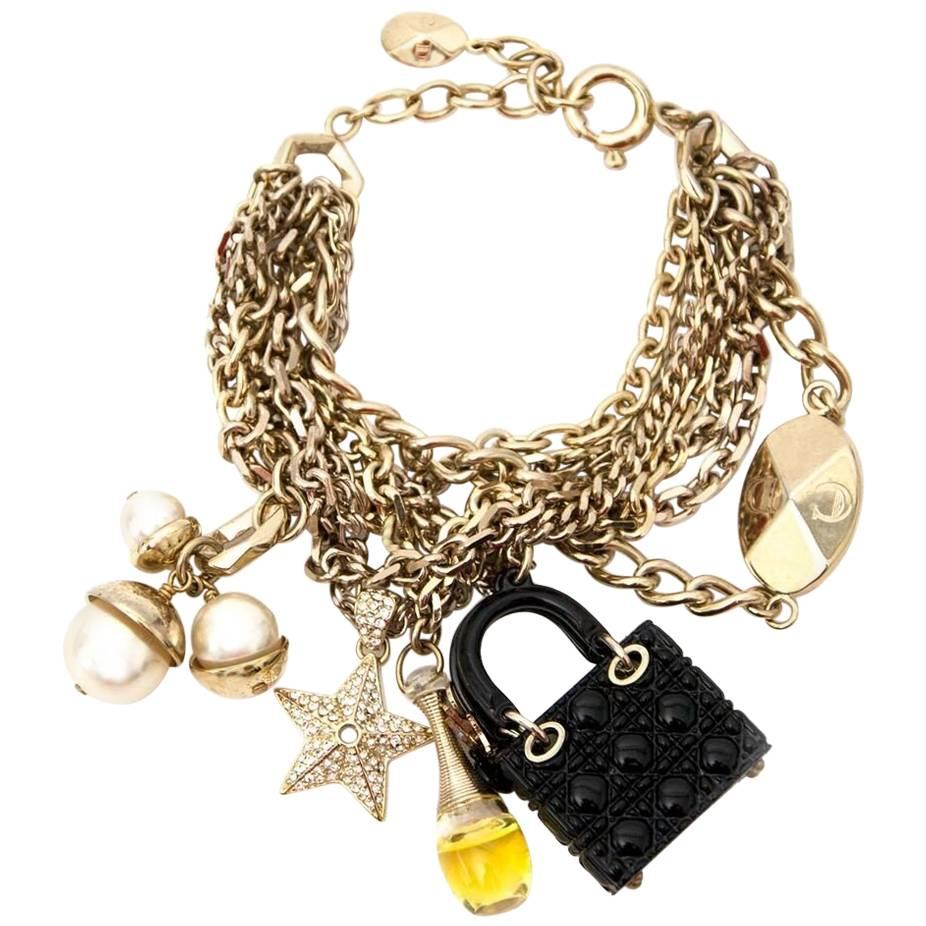 Christian Dior Lady Dior bag J'Adior perfume CD emblem Charm Bracelet 