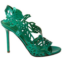 ﻿﻿Sergio Rossi Patent Green Cut-Out Sandals 