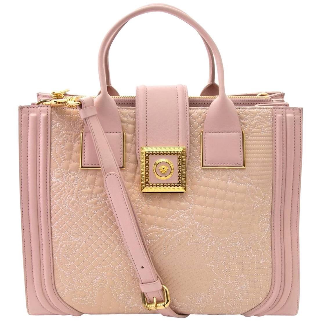 Versace Pink Powder Icon Quilted And Patent Leather Bag