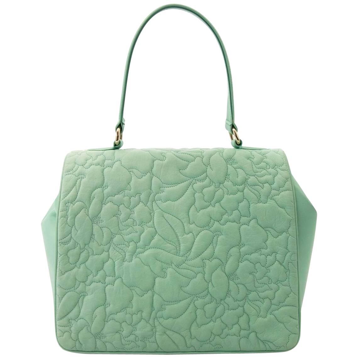 Leonard Mint Green Top Handle Handbag For Sale