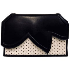 Exquisite Emporio Armani Black & Ivory Calf Leather Clutch/Shoulder Bag