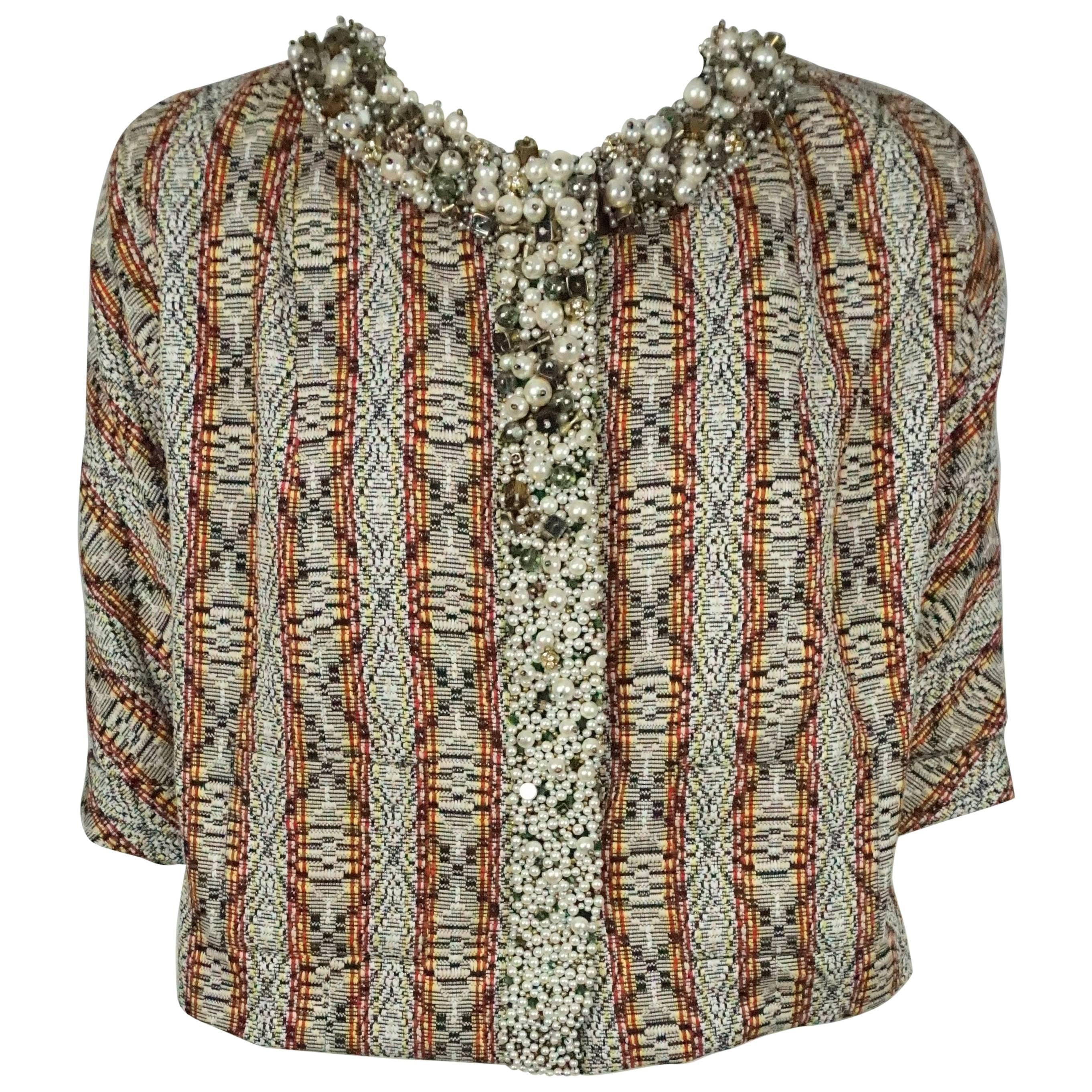 Dries Van Noten Earthtones Brocade Cropped Jacket  For Sale