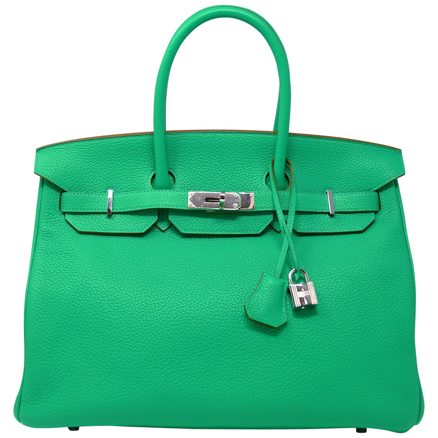 Hermes Birkin Bag 35cm Green Menthe Togo PHW For Sale