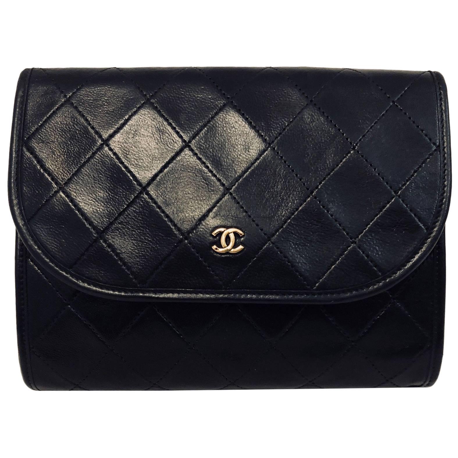 Chanel Vintage Convertible Black Clutch Diamond  Bag